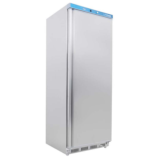 UNIFROST F410SS SINGLE DOOR STATIC FREEZER SS EXTERIOR 400L, RIGHT HINGED, TWO ROLLERS TWO FEET